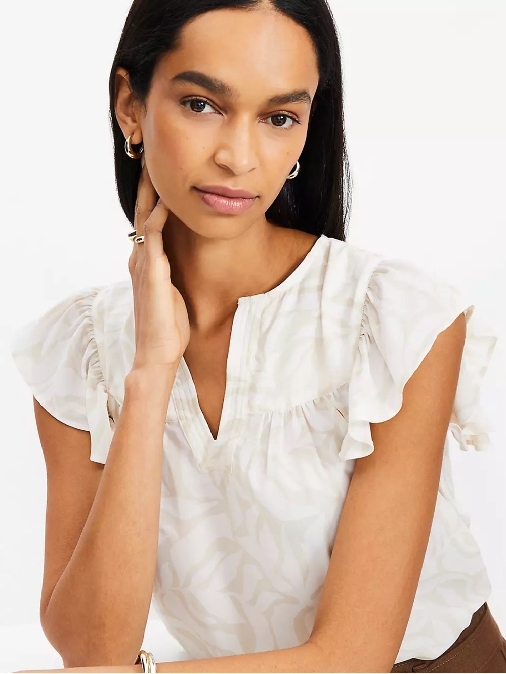 LOFT Flutter Sleeve V-Neck Top in Jungle
